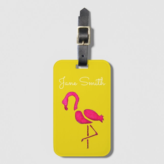 Cute pink flamingo unique bird luggage tag (Front Vertical)