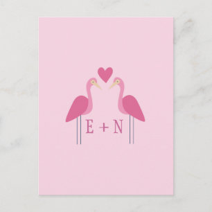 Cute Pink Flamingo Wedding Couple Postcard
