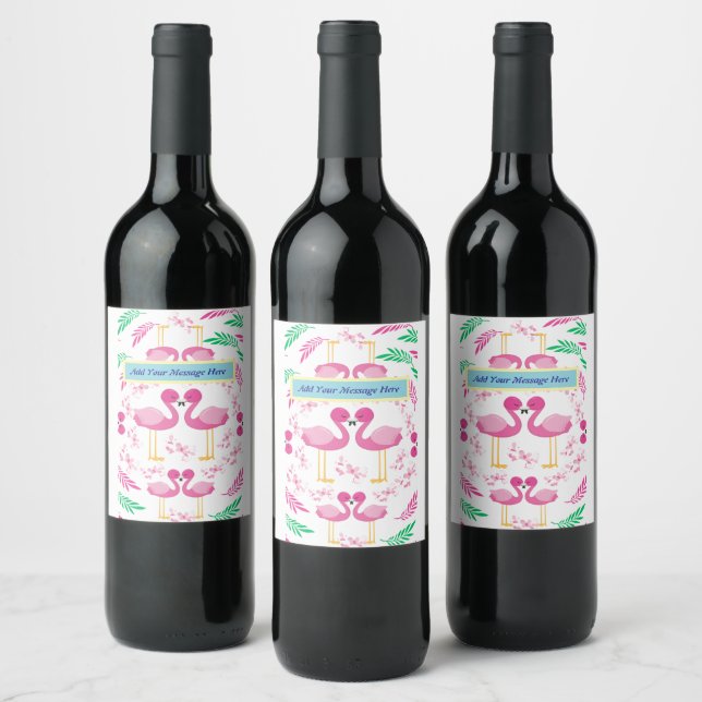 Cute Pink Flamingo Wine Label (Bottles)