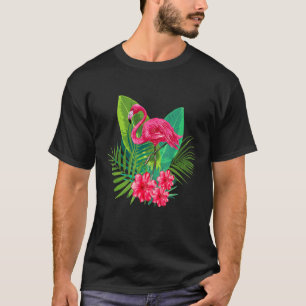 Cute Pink Flamingo With Flowers I Animal Swan Des T-Shirt