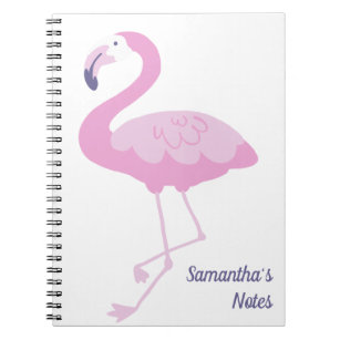 Cute Pink Flamingo with Name Notebook