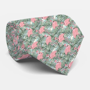 Cute Pink Flamingoes Palm Leafs Art Pattern Tie