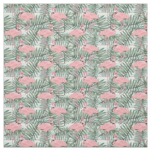 Cute Pink Flamingoes Palm Leafs Pattern Fabric