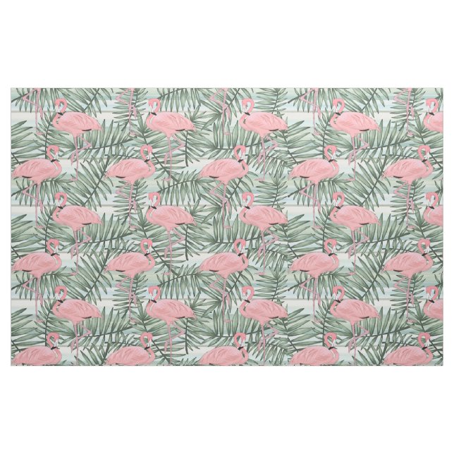 Cute Pink Flamingoes Palm Leafs Pattern Fabric (Fat Quarter)