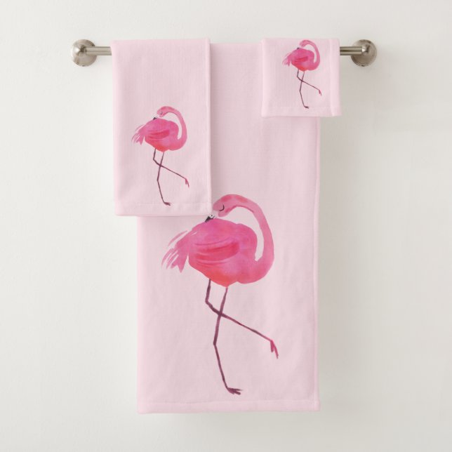 Cute pink flamingoPale Pink Background Bath Towel Set (Insitu)
