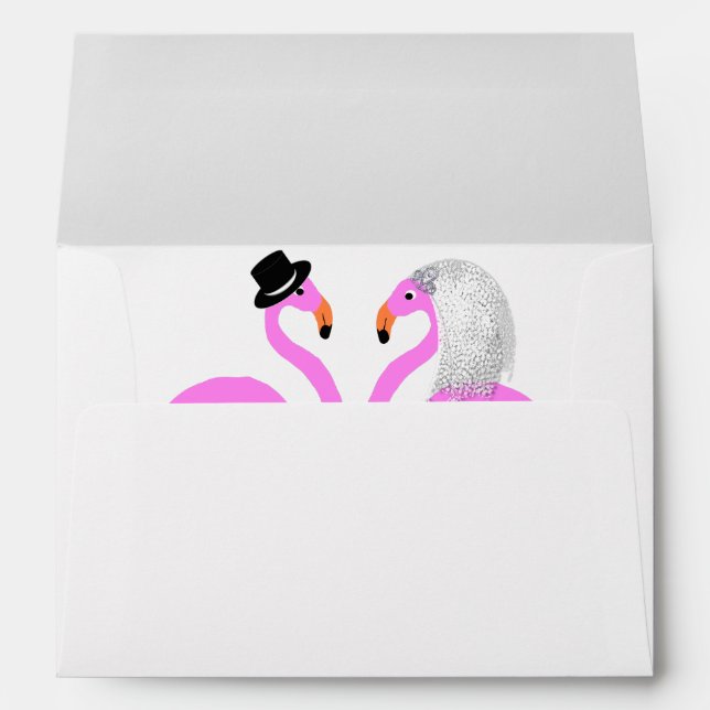 Cute Pink Flamingos Bride & Groom Wedding Envelope (Back (Bottom))