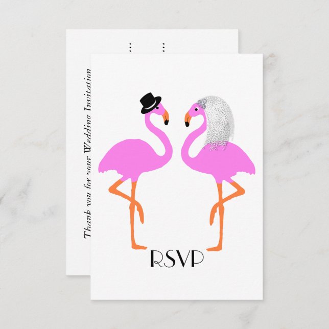 Cute Pink Flamingos Bride & Groom Wedding Invitation (Front/Back)