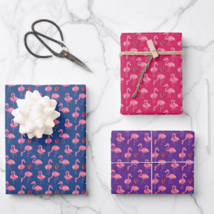 Cute Pink Flamingos Flock Campfire Holiday Pattern Wrapping Paper Sheet