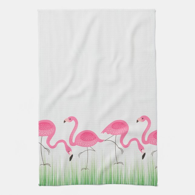 Cute Pink Flamingos Illustration Tea Towel (Vertical)