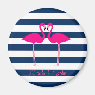 Cute Pink Flamingos In Love,Striped-Personalised Magnet