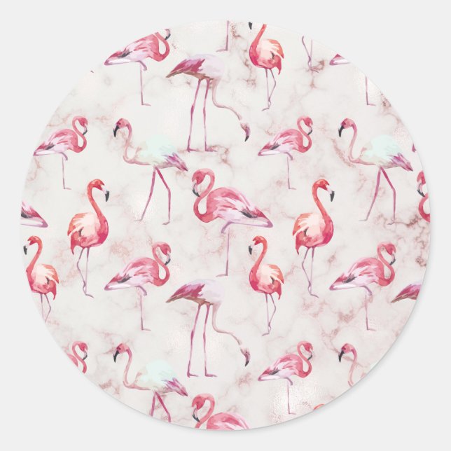 Cute Pink Flamingos Modern Classic Round Sticker (Front)