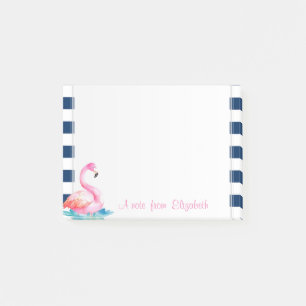 Cute Pink Flamingos,Navy Blue Stripes Post-it Notes