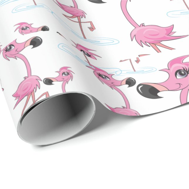 Cute Pink Flamingos Santa Hat Wrapping Paper (Roll Corner)