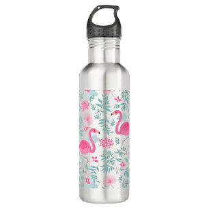 Cute Pink Flamingos & Tropical Flowers 710 Ml Water Bottle