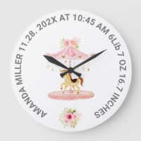 Cute Pink Floral Baby Birth Date Pony Carouse