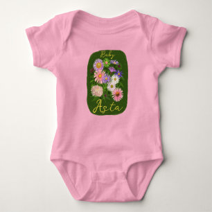 Cute Pink floral Baby bodysuit one-piece asters 