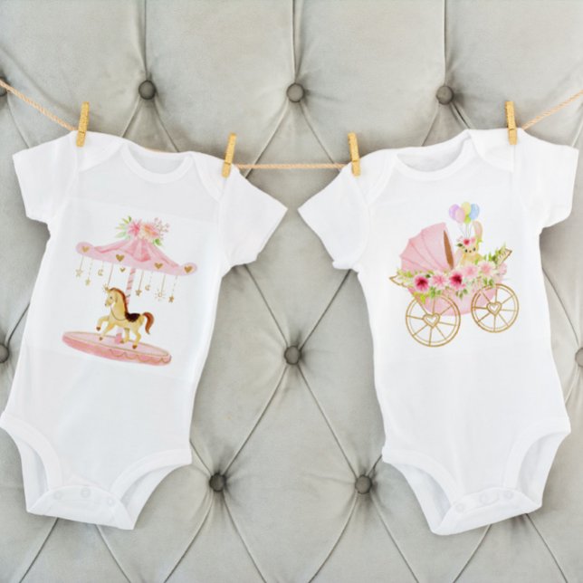 Cute Pink Floral Baby Pony Carousel Bodysuit (Creator Uploaded)