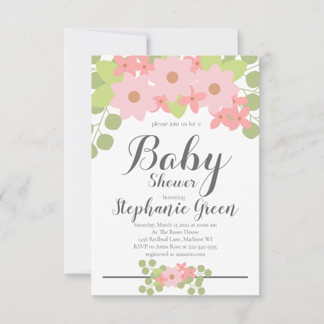 Cute Pink Floral Baby Shower Invitation (Front)