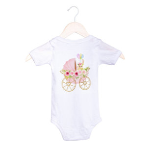 Cute Pink Floral Baby Stroller Bodysuit