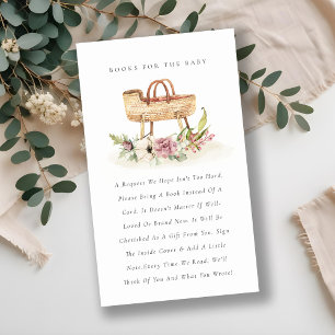 Cute Pink Floral Bassinet Books For Baby Shower  Enclosure Card