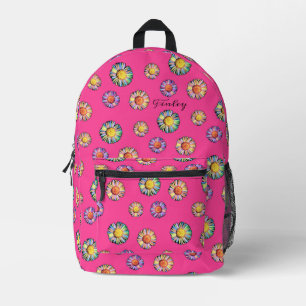 Cute Pink Floral Boho Daisy Pattern Add Name Girl Printed Backpack