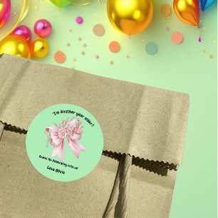 Cute Pink Floral Bow Girl Birthday Classic Round Sticker