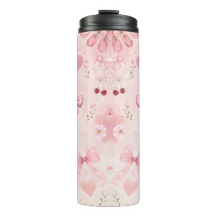 Cute Pink Floral Bow Thermal Tumbler