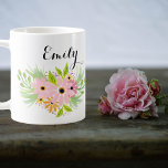 Cute Pink Floral Bridesmaid Gift Favour Idea Mug<br><div class="desc">Cute pink floral mug with custom name. Cute pink watercolor flowers. Lovely wedding favour idea for a flower girl or a stylish gift for bridesmaids. Personalise by replacing the sample name Emily with your name or a custom name that suits you.</div>