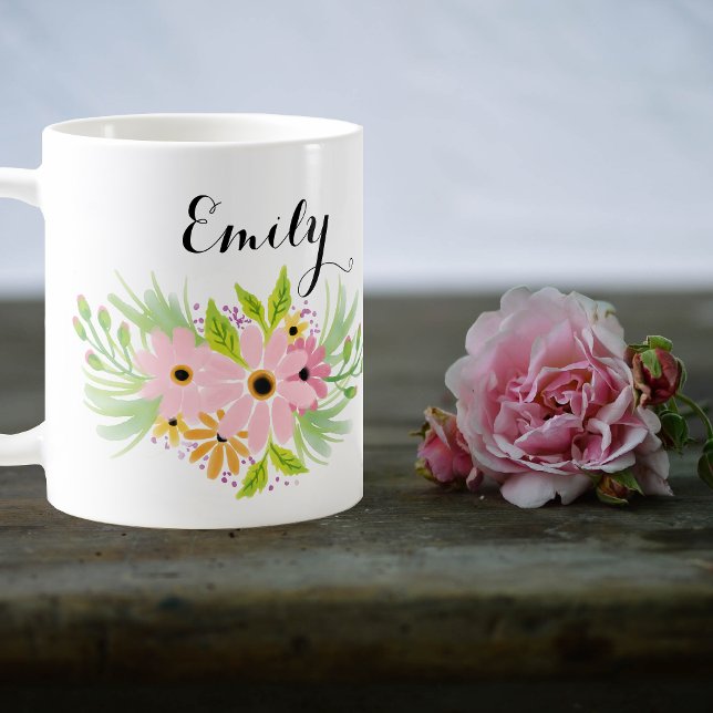 Cute Pink Floral Bridesmaid Gift Favour Idea Mug (Creator Uploaded)
