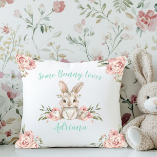 Cute Pink Floral Bunny Baby Girl Nursery Cushion