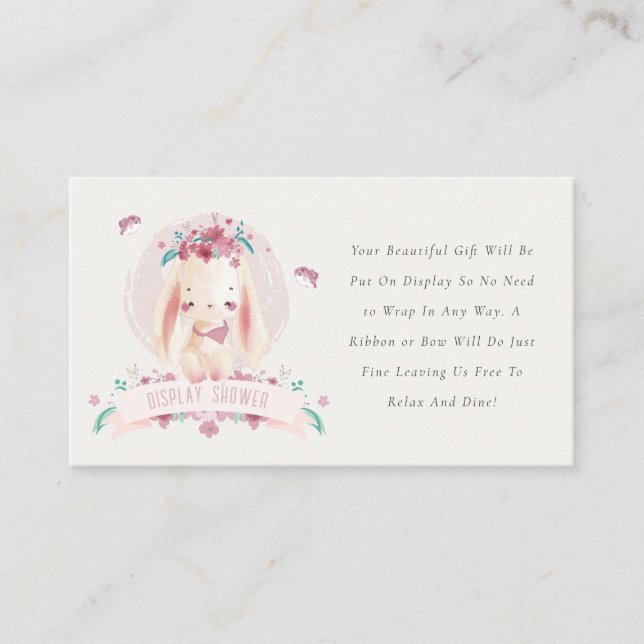 Cute Pink Floral Bunny Birds Display Baby Shower Enclosure Card (Front)