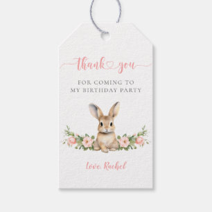 Cute Pink Floral Bunny Girl 1st Birthday Thank You Gift Tags