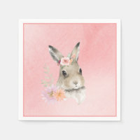 Cute Pink Floral Bunny Watercolor Baby Shower