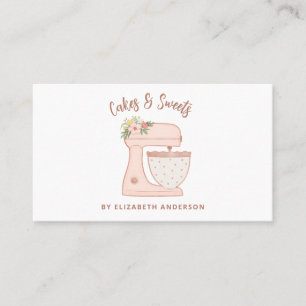 Cute Pink Floral Cake Mixer Bakery Business Card