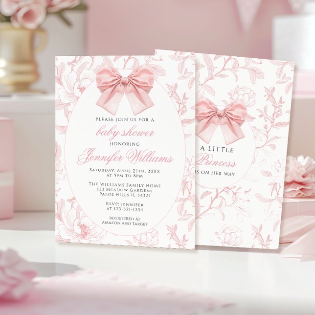 Cute Pink Floral Coquette Bow Baby Girl Shower Invitation (Creator Uploaded)