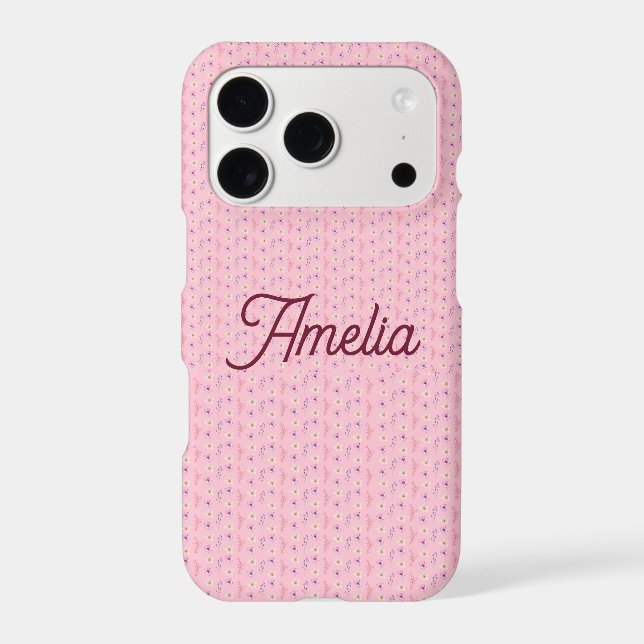 Cute Pink Floral Coquette Personalise Name iPhone  (Back)
