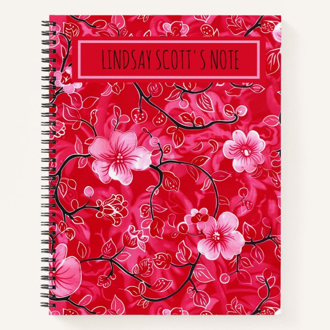Cute Pink Floral Custom Monogrammed Notebook (Front)
