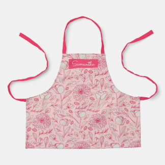 Cute Pink Floral Custom Name Girls Apron