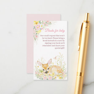 Cute Pink Floral Deer Baby Shower Books For Baby Enclosure Card