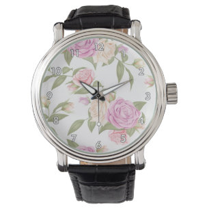 Cute Pink Floral Drawing Watch