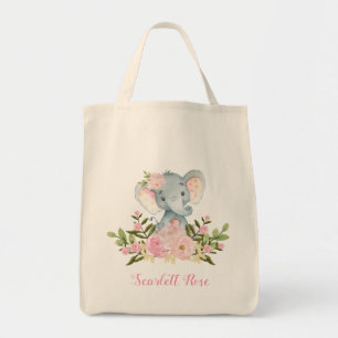 Cute Pink Floral Elephant Tote Bag Personalised
