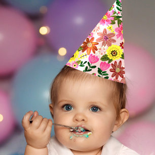 Cute Pink Floral Girl Birthday Party Party Hat