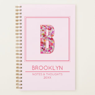Cute Pink Floral Girly Monogrammed Letter B Planner