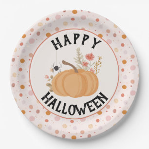 Cute Pink Floral Halloween Paper Plate