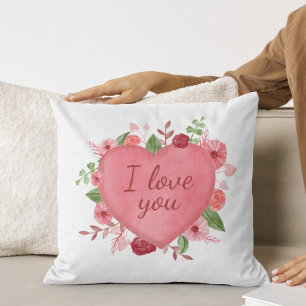 Cute Pink Floral Heart I love You Mum Mothers Day Cushion