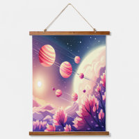 Cute Pink Floral Landscape Illustration In Space