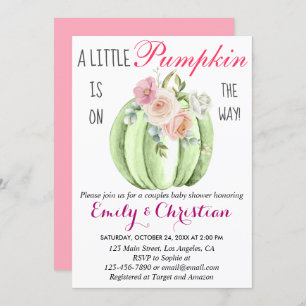 Cute Pink Floral Little Pumpkin Couple Baby Shower Invitation