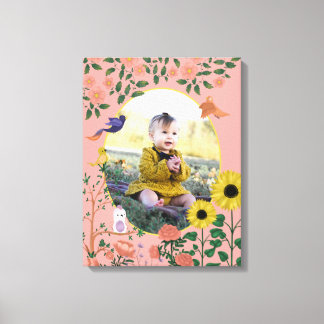 Cute Pink Floral New Baby Photo Nursery Art Canvas Print
