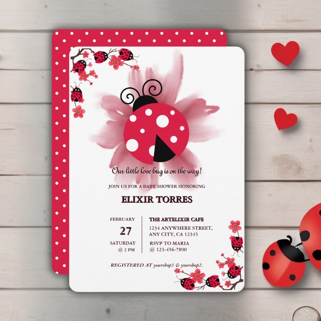 Cute Pink Floral Our Little Love Bug Baby Shower Invitation (Creator Uploaded)