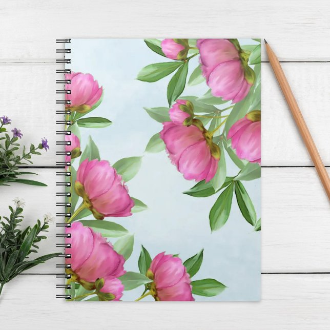 Cute Pink Floral Peonies Pattern Notebook (Creator Uploaded)